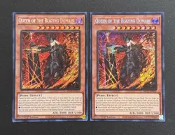2025 YUGIOH MP25 1ST ED SECRET RARE QUEEN OF THE BLAZING DOMAIN X2 NM - Image 1