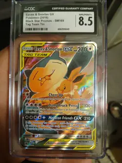 CGC 8.5 Eevee & Snorlax GX Black Star Promos SM169 Tag Team Tin Pokemon Card - Image 3