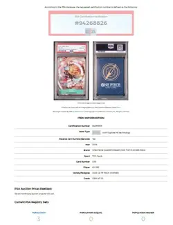 PSA 10 ONE PIECE KILLER 2023 CHAMPIONSHIP PROMO WINNER CARD OP01-039 722B - Image 3