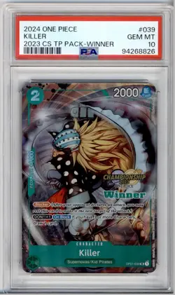 PSA 10 ONE PIECE KILLER 2023 CHAMPIONSHIP PROMO WINNER CARD OP01-039 722B - Image 4