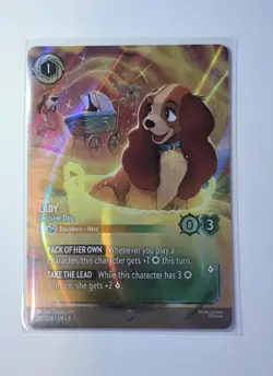 Disney Lorcana TCG Lady Decisive Dog Enchanted Card 205/204 Reign of Jafar - Image 1