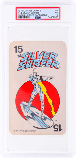 1978 Milton Bradley Marvel Comics Super-Heroes Silver Surfer Card Game PSA 7 - Image 1