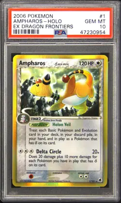 2006 POKEMON EX DRAGON FRONTIERS #1 AMPHAROS-HOLO PSA 10 - Image 1