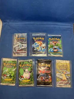 Lot of 7 EMPTY Vintage Pokemon Booster Packs Neo Genesis First Edition Base Team - Image 1