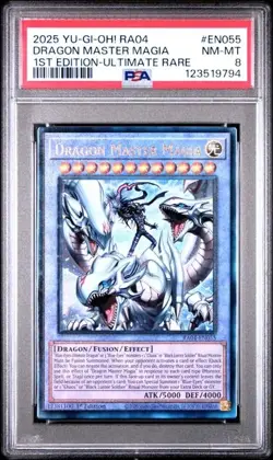 2025 YU-GI-OH! DRAGON MASTER MAGIA ULTIMATE RARE PSA 8 NM-MT, RA04, 1st Edition - Image 1