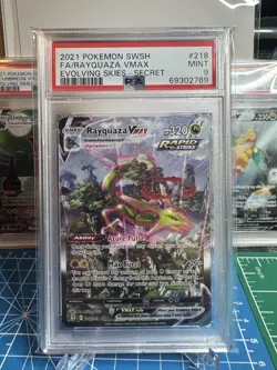 2021 Pokemon Evolving Skies SR Rayquaza VMax Alt Art #218 PSA 9 Mint SWSH07 JC - Image 1