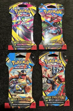 Pokemon Mega Evolutions Sleeved Booster Packs - 4 Full Art Set Collection Sealed - Image 1