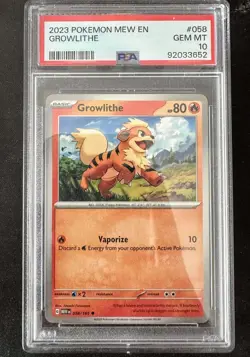 PSA 10 Mint Growlithe 058/165 151 Graded Pokemon Card Rare TCG MEW EN - Image 1