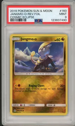 2019 Pokemon Sun & Moon Cosmic Eclipse Jangmo-O Reverse Holo Foil #160 PSA 9 - Image 1