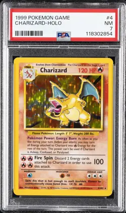 1999 POKEMON BASE SET UNLIMITED #4 CHARIZARD-HOLO PSA 7 - Image 1