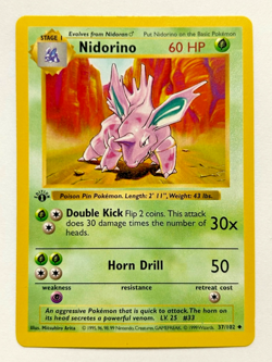 Nidorino 1st Edition Shadowless 37/102 Pokemon Base Set Wizards TCG Uncommon - Image 1
