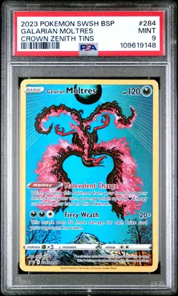 2023 POKEMON SWSH BLACK STAR PROMO CROWN ZENITH TIN #284 GALARIAN MOLTRES PSA 9 - Image 1