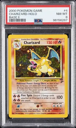 2000 POKEMON BASE SET 2 #4 CHARIZARD-HOLO PSA 8 - Image 1