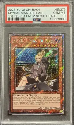 2025 PSA 10 YUGIOH RA04 PLATINUM SECRET RARE SPYRAL MASTER PLAN 💎 - Image 1