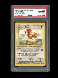 Pokemon PSA 10 GEM MINT Pidgeotto 1st Edition Base Set Shadowless Rare Card #22 - Image 1