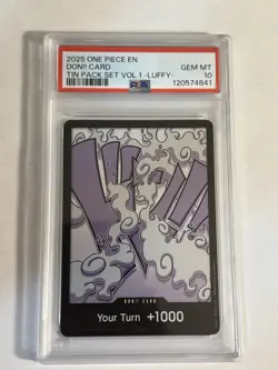 2025 ONE PIECE PROMOS TIN PACK SET VOL.1 -LUFFY- DON!! CARD PSA 10 - Image 1