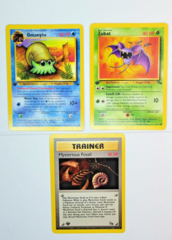 *1st Ed* Lot (3) Vintage Pokemon Cards NM - Fossil Set 1999 WOTC: Zubat, Omanyte - Image 1