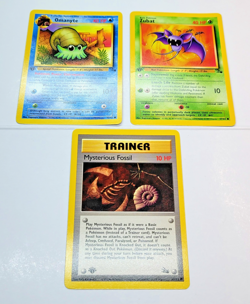 *1st Ed* Lot (3) Vintage Pokemon Cards NM - Fossil Set 1999 WOTC: Zubat, Omanyte - Image 2