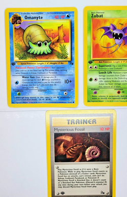 *1st Ed* Lot (3) Vintage Pokemon Cards NM - Fossil Set 1999 WOTC: Zubat, Omanyte - Image 3