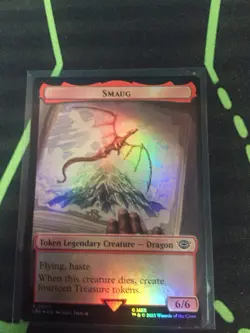 MTG Magic The Gathering Smaug Foil Token LTR Lord Of The Rings Red Dragon - Image 1