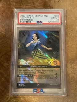 2023 Disney Lorcana EN 2 Snow White Well Wisher Enchanted #206/204 PSA 10 - Image 1