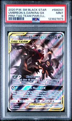 2020 POKEMON SM BLACK STAR PROMO TAG TEAM POWERS COLL UMBREON & DARKRAI GX PSA 9 - Image 1
