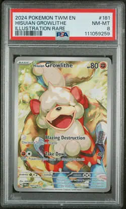 2024 POKEMON TWILIGHT MASQUERADE ILLUSTRATION RARE HISUIAN GROWLITHE PSA 8 - Image 1