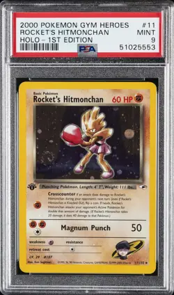 2000 POKEMON GYM HEROES HOLO-1ST EDITION #11 ROCKET'S HITMONCHAN PSA 9 - Image 1