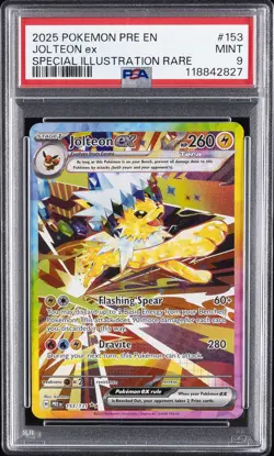 2025 POKEMON PRISMATIC EVOLUTIONS SPECIAL ILLUSTRATION RARE JOLTEON EX PSA 9 - Image 1