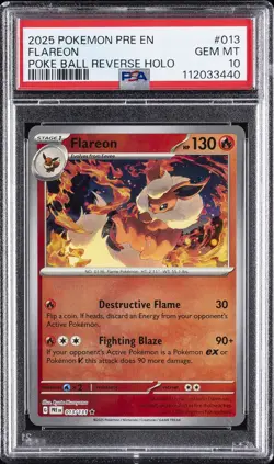 2025 POKEMON PRE EN-PRISMATIC EVOLUTIONS POKE BALL REVERSE HOLO FLAREON PSA 10 - Image 1