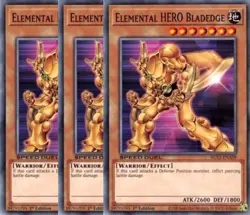 Yugioh Elemental HERO Bladedge x 3 - 1st Edition NM - Free Holographic Card - Image 1