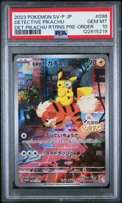 2023 POKEMON JAPANESE SV-P PROMO #098 DETECTIVE PIKACHU PSA 10 - Image 1