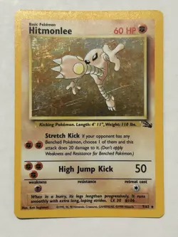 Pokemon TCG Hitmonlee 7/62 Unlimited Holo Rare WOTC Fossil - Image 1