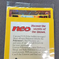Sealed 2001 Entei Reverse Holo Pokemon Neo Discovery Black Star Movie Promo VTG - Image 2
