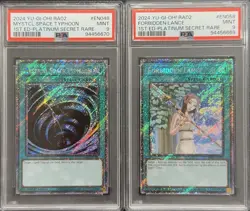 2024 PSA 9 YUGIOH RA02 1ST ED PLATINUM SECRET MST TYPHOON & FORBIDDEN LANCE SET - Image 1