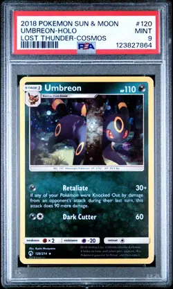 2018 POKEMON SUN & MOON LOST THUNDER COSMOS #120 UMBREON-HOLO PSA 9 - Image 1