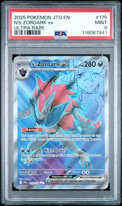 2025 POKEMON JTG EN-JOURNEY TOGETHER ULTRA RARE #175 N'S ZOROARK EX PSA 9 - Image 1
