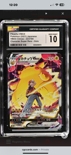 CGC 10 - Pikachu VMAX 223/184 CSR Pokemon Japanese VMAX Climax s8b - Image 1