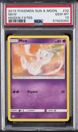 2019 POKEMON SUN & MOON HIDDEN FATES #32 MEW PSA 10 - Image 1