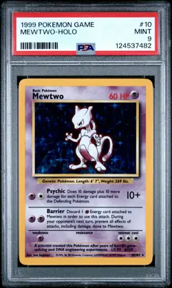MEWTWO 1999 Pokemon Base Unlimited Holo 10/102 - PSA 9 - Image 1