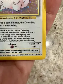 Clefairy Pokemon Card 5/102 Holographic Base Set 1999 Vintage LP - Image 4