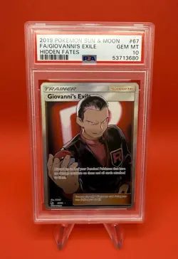 2019 Pokemon Sun & Moon #67 FA/Giovanni's Exile - PSA GEM MT 10 - Hidden Fates - Image 1
