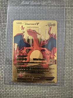 Pokemon V Evolution Charizard V HP 508 LV 91 Gold Foil Fan Art Card FREE SHIPPIN - Image 1