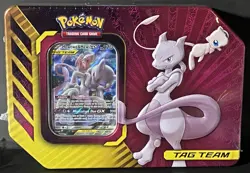 Pokemon 2019 Sun & Moon Mewtwo & Mew GX Tag Team Tin Factory Sealed (2nd Print) - Image 1