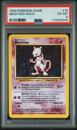1999 POKEMON BASE SET UNLIMITED #10 MEWTWO-HOLO PSA 6 - Image 1