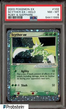 2003 Pokemon Ex Ruby & Sapphire #102 Scyther Ex Holo PSA 8 NM-MT - Image 1