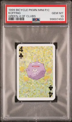 1999 BICYCLE POKEMON MINI PLAYING CARDS GREEN DECK 4 OF CLUBS KOFFING PSA 10 - Image 1