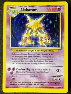 Pokemon TCG Alakazam Base Set Holo Card 1/102 Unlimited Holo Rare, LP Condition - Image 1