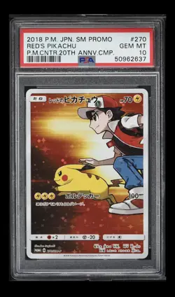Red’s Pikachu 270/SM-P PSA 10 20th Anniversary Promo Pokemon Card - Image 1