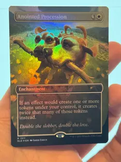 1X FOIL Anointed Procession BORDERLESS MINT MTG Magic Secret Lair Cat Dog Art - Image 1